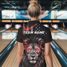 Load image into Gallery viewer, Custom Red Thunder Lightning Patriotic Lion Women Polo Shirts, US Flag Bowling Jerseys IPHW9322