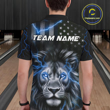 Load image into Gallery viewer, Custom Blue Thunder Lightning Patriotic Lion Polo Shirts For Men, US Flag Bowling Jerseys IPHW9323