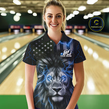 Load image into Gallery viewer, Custom Blue Thunder Lightning Patriotic Lion Women Polo Shirts, US Flag Bowling Jerseys IPHW9323