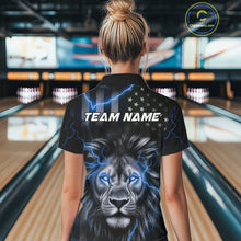 Load image into Gallery viewer, Custom Blue Thunder Lightning Patriotic Lion Women Polo Shirts, US Flag Bowling Jerseys IPHW9323