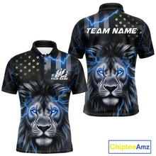 Load image into Gallery viewer, Custom Blue Thunder Lightning Patriotic Lion Polo Shirts For Men, US Flag Bowling Jerseys IPHW9323