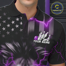 Load image into Gallery viewer, Custom Purple Thunder Lightning Patriotic Lion Polo Shirts For Men, US Flag Bowling Jerseys IPHW9324