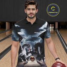 Load image into Gallery viewer, Custom Black And White Dragons Lightning Bowling Polo Shirts For Men, Bowling League Shirt IPHW9820
