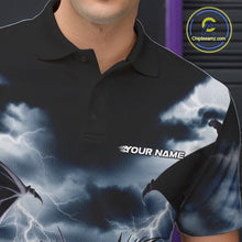 Load image into Gallery viewer, Custom Black And White Dragons Lightning Bowling Polo Shirts For Men, Bowling League Shirt IPHW9820