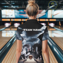 Load image into Gallery viewer, Custom Black And White Dragons Lightning Bowling Women Polo Shirts, Bowling League Shirt IPHW9820