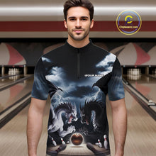 Load image into Gallery viewer, Custom Black And White Dragons Lightning Bowling Quarter-Zip Shirts For Men, Bowling League Shirt IPHW9820