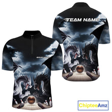 Load image into Gallery viewer, Custom Black And White Dragons Lightning Bowling Quarter-Zip Shirts For Men, Bowling League Shirt IPHW9820