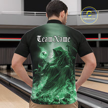 Load image into Gallery viewer, Custom Green Flame Grim Reaper Bowling Men Quarter-Zip Shirts, Halloween Bowling Team Outfit IPHW9469