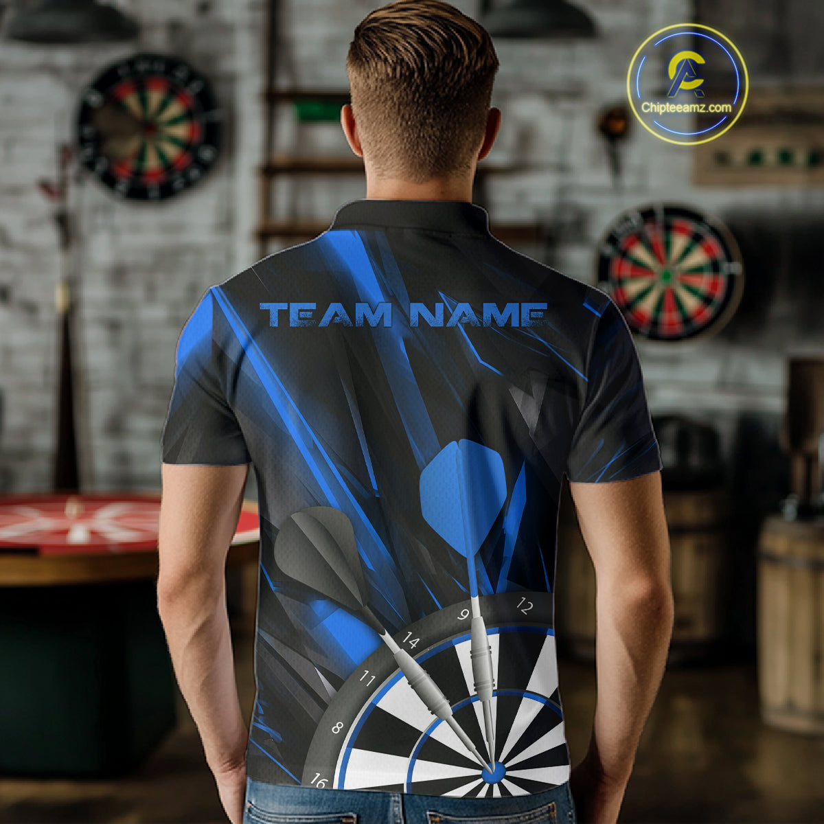 Custom Black And Blue Dart Jerseys, Dart Polo Shirts For Men Team Jerseys IPHW9681