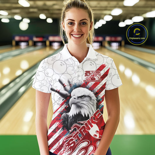 Custom Patriotic Eagle Bowling Shirts For Women, US Flag Bowling League Team Shirt IPHW9475