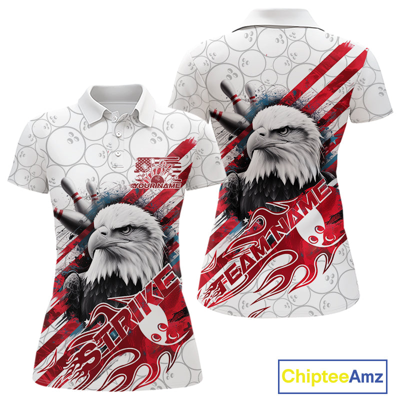 Custom Patriotic Eagle Bowling Shirts For Women, US Flag Bowling League Team Shirt IPHW9475
