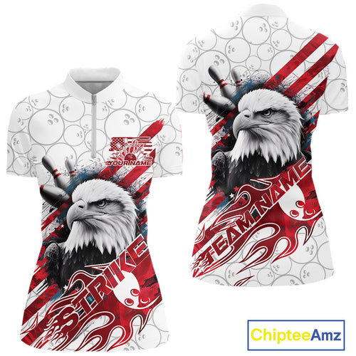 Custom Patriotic Eagle Bowling Shirts For Women, US Flag Bowling League Team Shirt IPHW9475