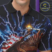 Load image into Gallery viewer, Custom Blue Lightning US Flag Eagle Bowling Team Polo Shirts For Men, Patriotic Bowling IPHW9477