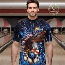 Load image into Gallery viewer, Custom Blue Lightning US Flag Eagle Bowling Team Quarter-Zip Shirts For Men, Patriotic Bowling IPHW9477