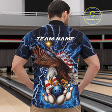 Load image into Gallery viewer, Custom Blue Lightning US Flag Eagle Bowling Team Quarter-Zip Shirts For Men, Patriotic Bowling IPHW9477