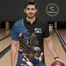 Load image into Gallery viewer, Custom American Flag Eagle Bowling Team Men Polo Shirts, Patriotic US Bowling League Shirt IPHW9478