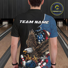 Load image into Gallery viewer, Custom American Flag Eagle Bowling Team Men Polo Shirts, Patriotic US Bowling League Shirt IPHW9478