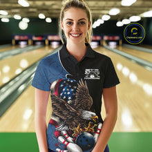 Load image into Gallery viewer, Custom American Flag Eagle Bowling Women Polo Shirts, Patriotic US Bowling League Shirt IPHW9478