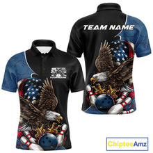 Load image into Gallery viewer, Custom American Flag Eagle Bowling Team Men Polo Shirts, Patriotic US Bowling League Shirt IPHW9478