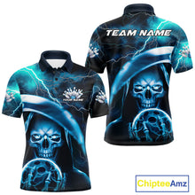 Load image into Gallery viewer, Custom Blue Thunder Lightning Grim Reaper Skull Halloween Bowling Polo Shirts For Men IPHW9851