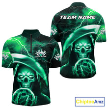 Load image into Gallery viewer, Custom Green Thunder Lightning Grim Reaper Skull Halloween Bowling Quarter-Zip Shirts For Men IPHW9852