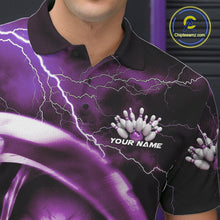 Load image into Gallery viewer, Custom Purple Thunder Lightning Grim Reaper Skull Halloween Bowling Polo Shirts For Men IPHW9853
