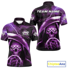 Load image into Gallery viewer, Custom Purple Thunder Lightning Grim Reaper Skull Halloween Bowling Polo Shirts For Men IPHW9853
