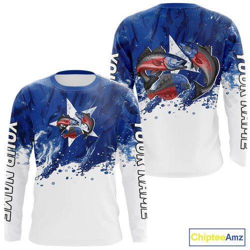 Custom Texas Flag Texas Slam Redfish, Trout, Flounder Long Sleeve UV Protection Fishing Shirts IPHW9354