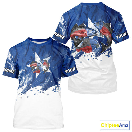 Custom Texas Flag Texas Slam Redfish, Trout, Flounder UV Protection Fishing T-Shirts IPHW9354