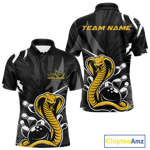 Custom Yellow Cobra Snake Bowling Team Jerseys, Bowling Polo Shirts For Men IPHW9708