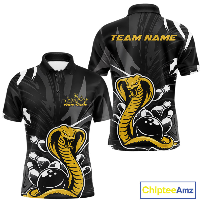 Custom Yellow Cobra Snake Bowling Team Jerseys, Bowling Polo Shirts For Men IPHW9708