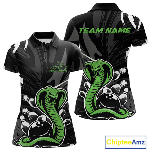 Custom Green Cobra Snake Bowling Team Jerseys, Bowling Polo Shirts For Women IPHW9709