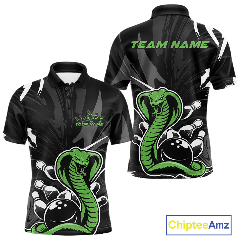 Custom Green Cobra Snake Bowling Team Jerseys, Bowling Polo Shirts For Men IPHW9709