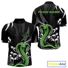Load image into Gallery viewer, Custom Green Cobra Snake Bowling Team Jerseys, Bowling Quarter-Zip Shirts For Men IPHW9709