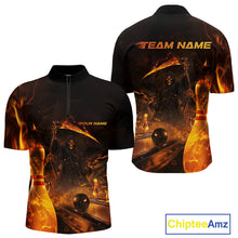 Load image into Gallery viewer, Custom Fire Flame Grim Reaper Bowling Quarter-Zip Shirts For Men, Halloween Bowlers Outfit IPHW9711