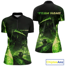 Load image into Gallery viewer, Custom Green Fire Flame Grim Reaper Bowling Women Quarter-Zip Shirts, Halloween Outfit IPHW9712