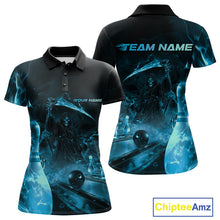 Load image into Gallery viewer, Custom Blue Fire Flame Grim Reaper Bowling Women Polo Shirts, Halloween Bowlers Outfit IPHW9713