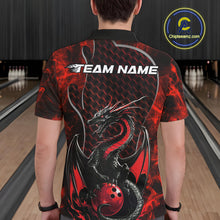 Load image into Gallery viewer, Custom Black And Red Fire Flame Dragon Bowling Polo Shirt For Men, Dragon Bowling Jersey IPHW9864