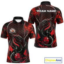 Load image into Gallery viewer, Custom Black And Red Fire Flame Dragon Bowling Polo Shirt For Men, Dragon Bowling Jersey IPHW9864