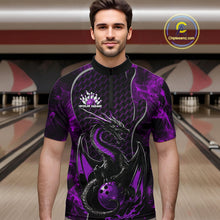 Load image into Gallery viewer, Custom Black And Purple Fire Flame Dragon Bowling Men Quarter-Zip Shirt, Dragon Bowling Jersey IPHW9865