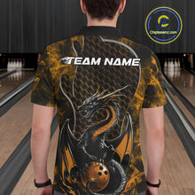 Load image into Gallery viewer, Custom Black And Gold Fire Flame Dragon Bowling Men Polo Shirt, Dragon Bowling Jersey IPHW9866
