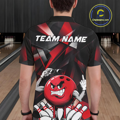 Black And Red Custom Funny Bowling Team Polo Shirts For Men, Bowling Jerseys IPHW9356