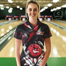 Load image into Gallery viewer, Black And Red Custom Funny Bowling Team Polo Shirts For Women, Bowling Jerseys IPHW9356