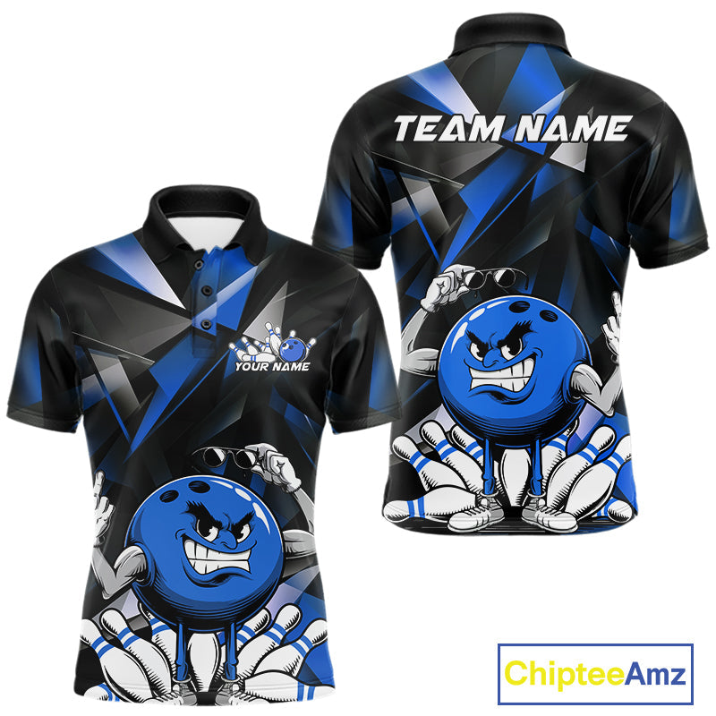 Black And Blue Custom Funny Bowling Team Polo Shirts For Men, Bowling Jerseys IPHW9357