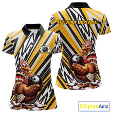 Load image into Gallery viewer, Custom Yellow Funny Thanksgiving Turkey Bowling Team Women Polo Shirts, Bowling Jerseys IPHW9720