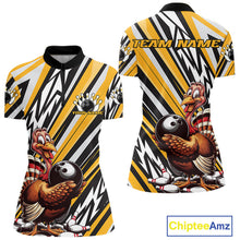 Load image into Gallery viewer, Custom Yellow Funny Thanksgiving Turkey Bowling Women Quarter-Zip Shirts, Bowling Jerseys IPHW9720
