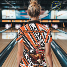 Load image into Gallery viewer, Custom Orange Funny Thanksgiving Turkey Bowling Team Women Polo Shirts, Bowling Jerseys IPHW9721