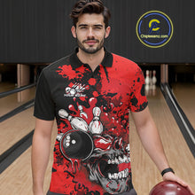 Load image into Gallery viewer, Custom Black And Red Splatter Skull Bowling Team Men Polo Shirt, Halloween Bowler Outfit IPHW9725