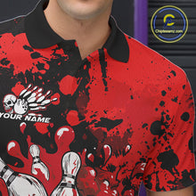 Load image into Gallery viewer, Custom Black And Red Splatter Skull Bowling Team Men Polo Shirt, Halloween Bowler Outfit IPHW9725