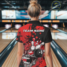 Load image into Gallery viewer, Custom Black And Red Splatter Skull Bowling Women Polo Shirt, Halloween Bowler Outfit IPHW9725